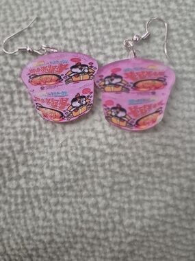 New Pink Novelty Ramen Noodle Cup Earrings - Women Jewelry